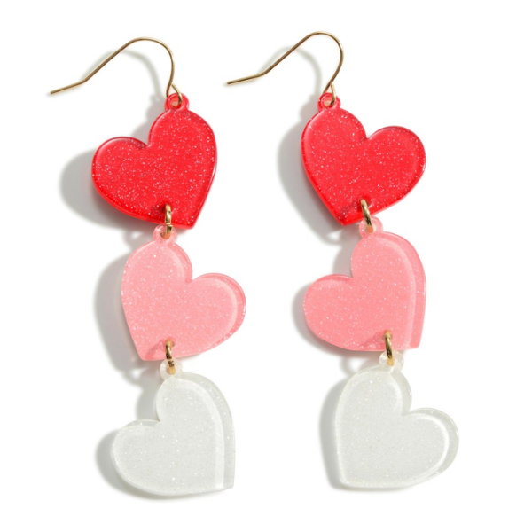 Red, Pink, White Heart Dangly Earrings