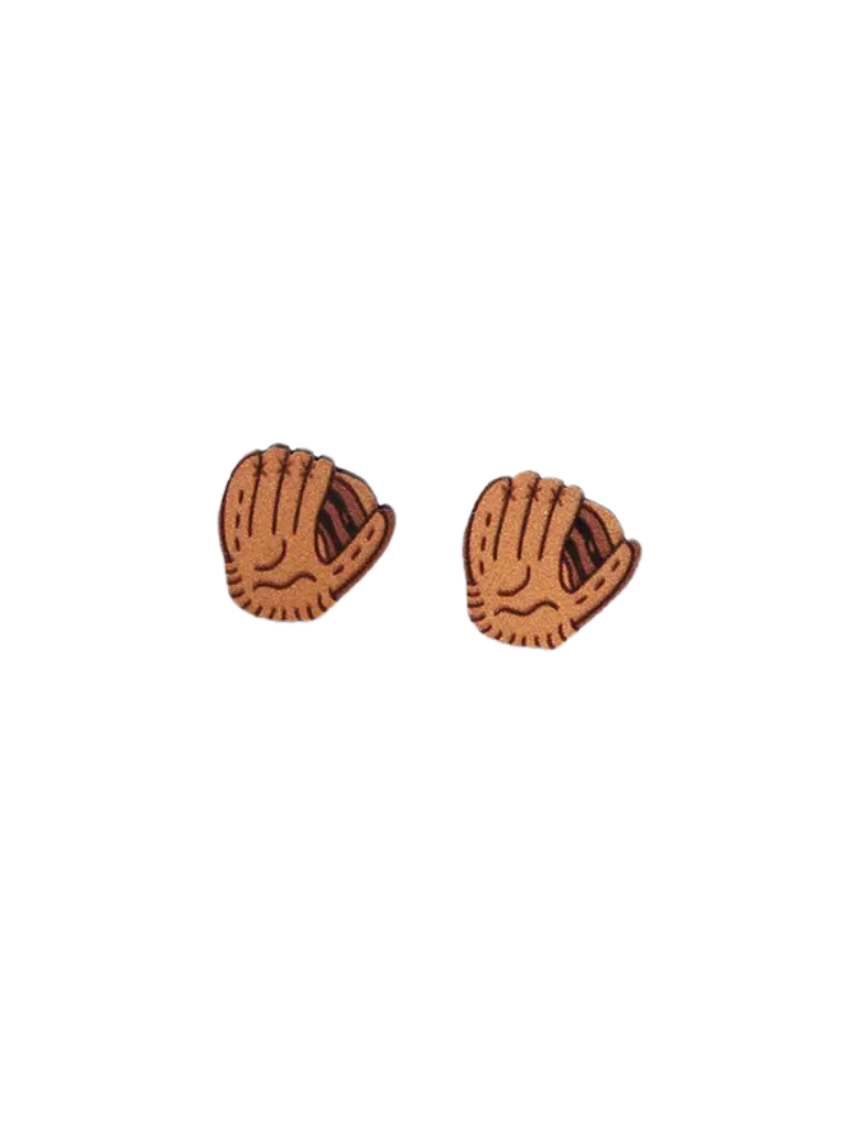 Wood Baseball Glove Stud Earrings