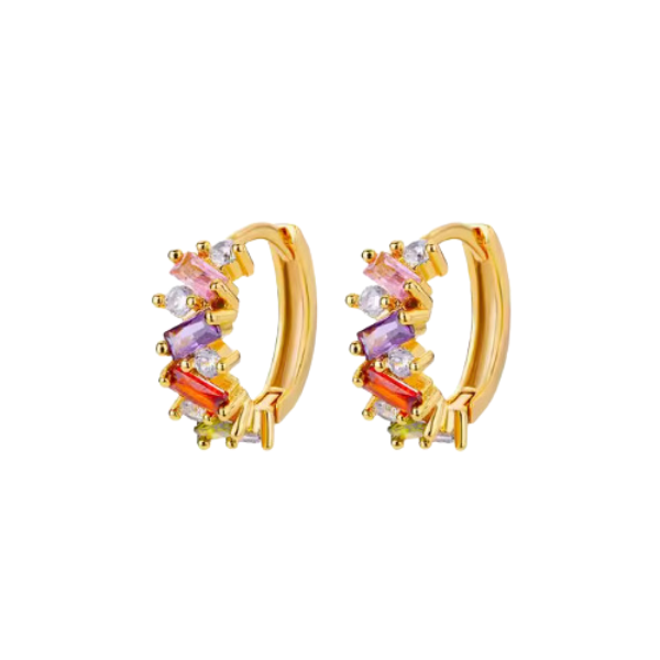 Rainbow CZ Stone Clicker Hoop Earrings