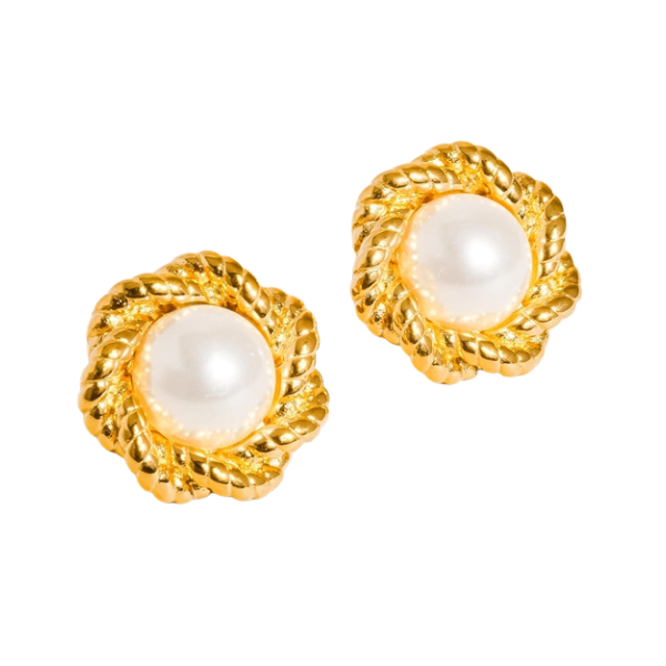Jeannette 18K Non-Tarnish Pearl Floral Stud Earring