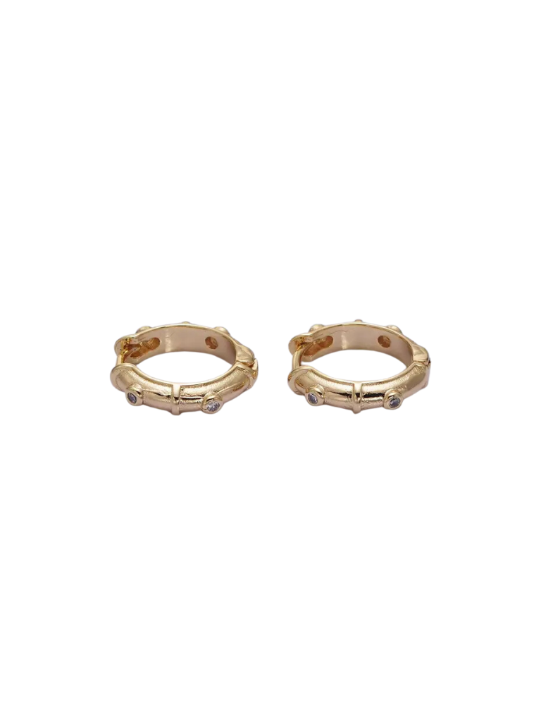 Gold Filled CZ Dotted Huggie Hoop Earrings