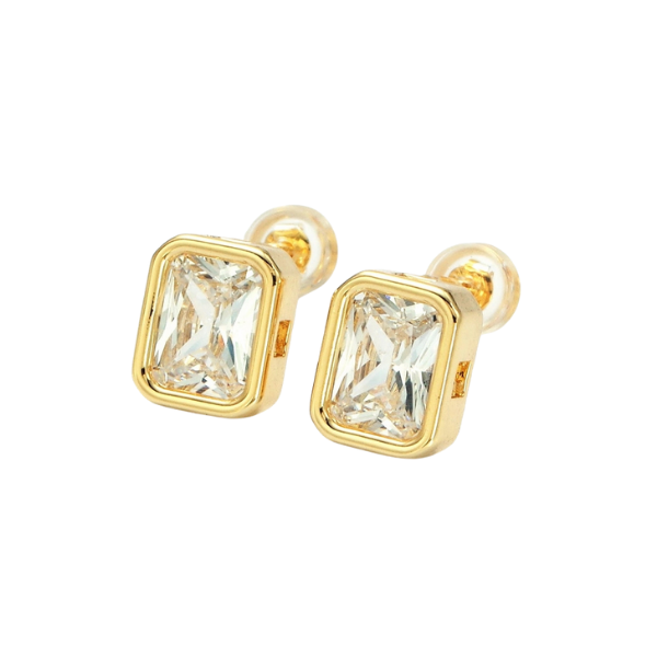 10mm Clear Cz Baguette Bezel Stud Earrings