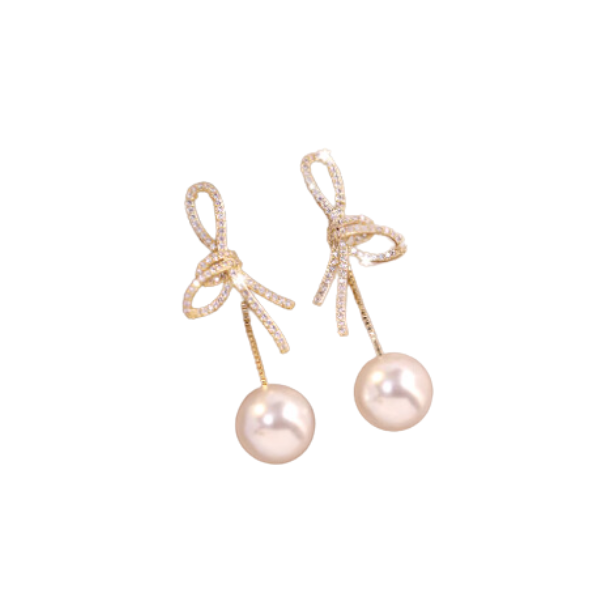 Rhinestone & Pearl Bow Knot Earrings