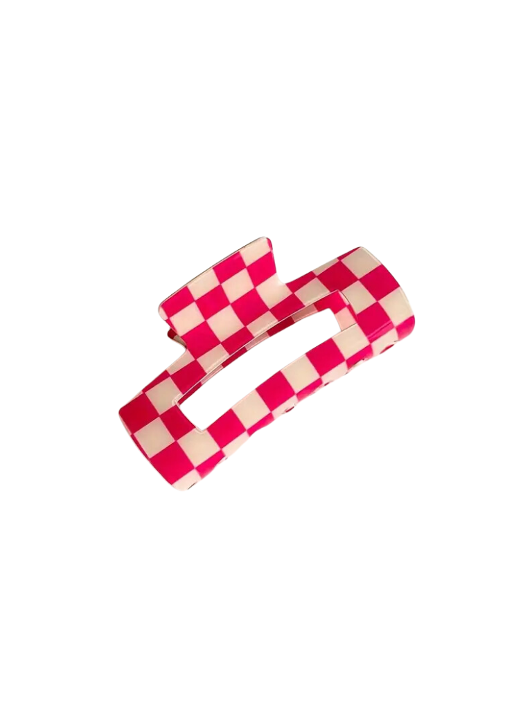 Bright Pink Checkered Claw Clip