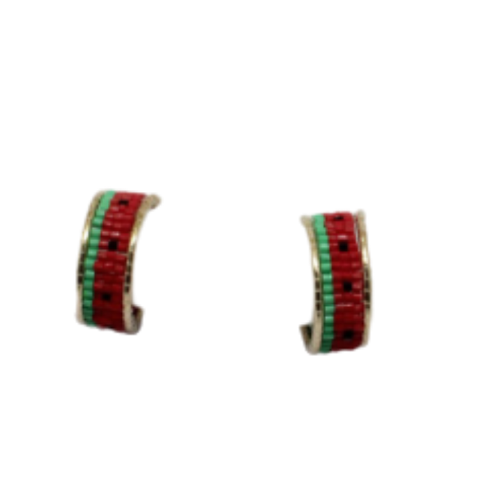 Beaded Watermelon Hoop Earrings