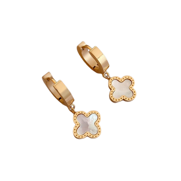 Clover Clicker Hoop Earrings - White