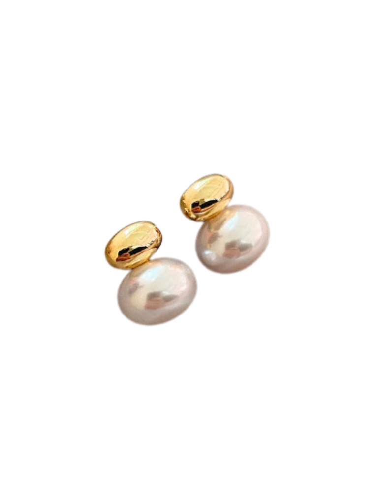Gold Bean w/Pearl Accent Earrings