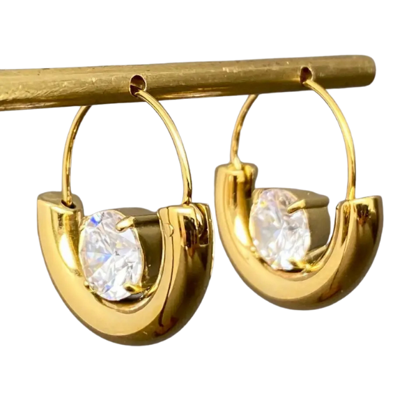 CZ Accented Curved Statement Hoop Earrings