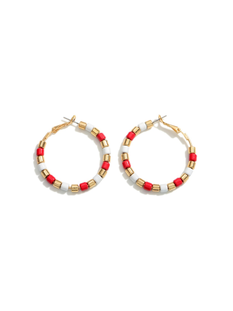 Kansas City Red & Gold Beaded Hoop Earrings