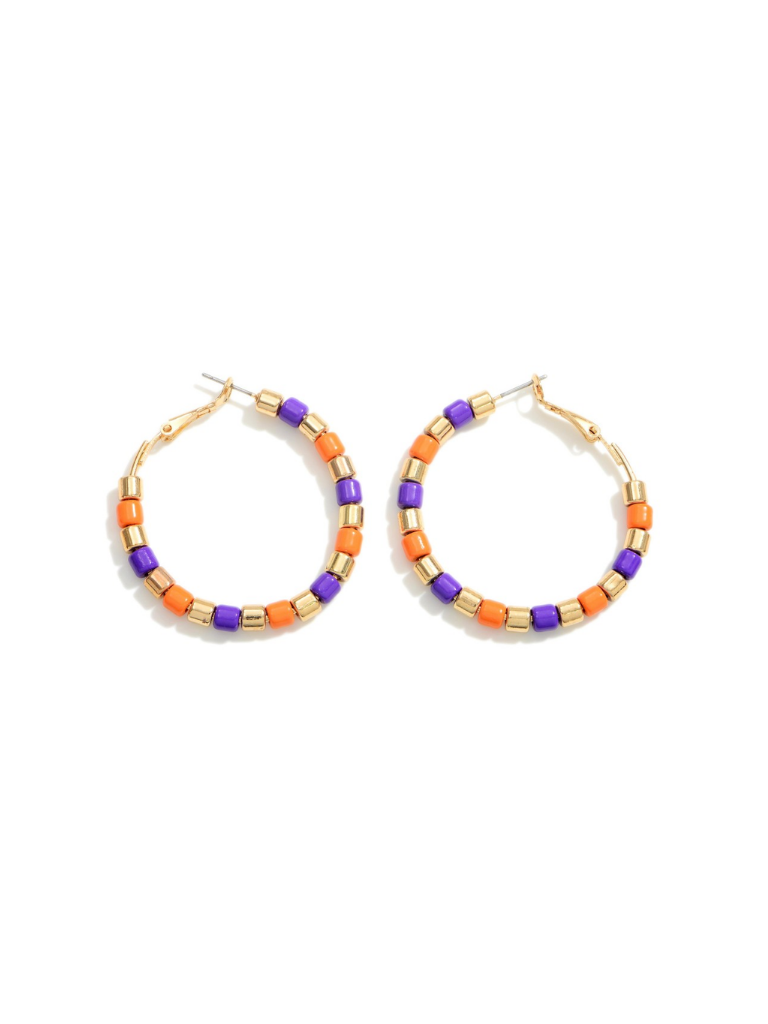 Purple & Orange Beaded Hoop Earrings