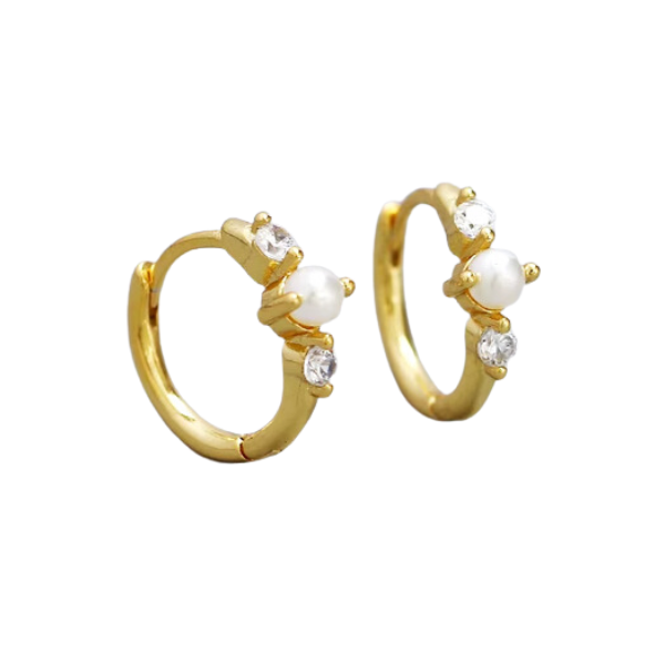 Pearl & Rhinestone Clicker Hoop Earrings