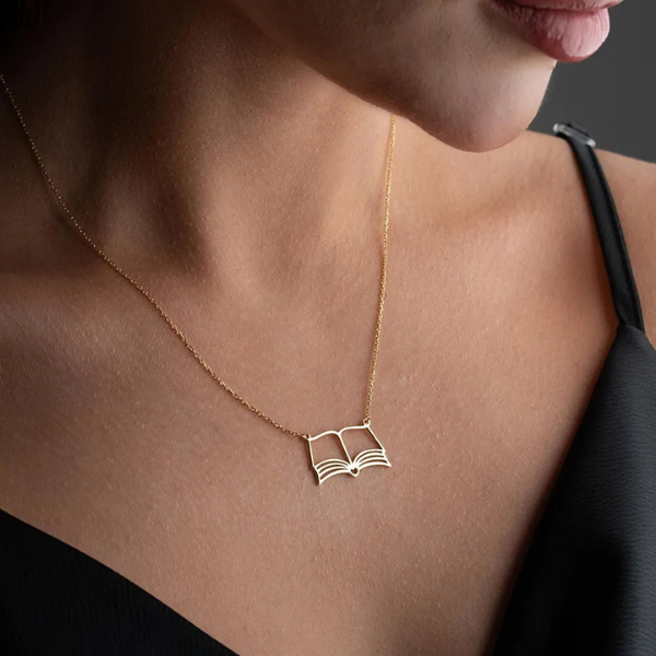 18K Gold Book Lover Pendant Necklace