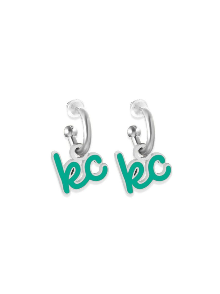 Kansas City Teal Script Charm Huggie Hoop Earrings