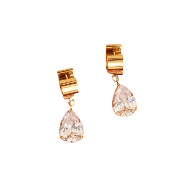 Glissade 18k Non-Tarnish CZ Drop Huggie Earrings
