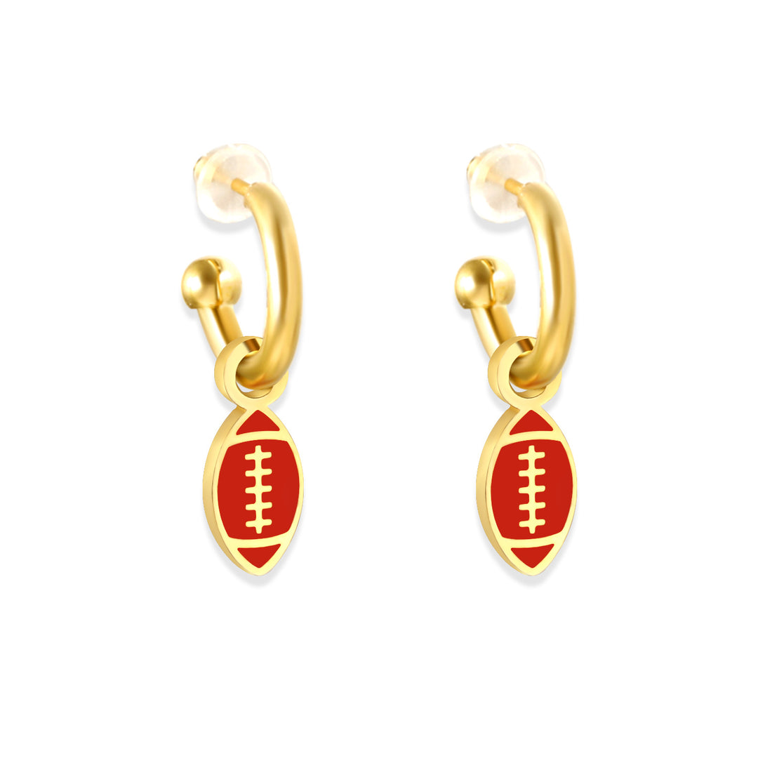 Kansas City Red &amp; Gold Football Charm Hoop Earrings