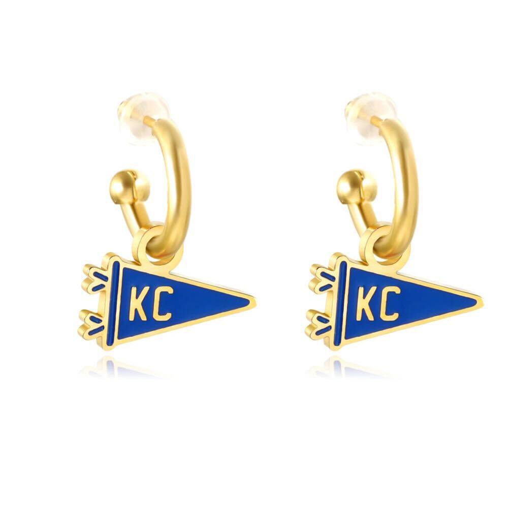 Kansas City Royals Blue KC Pennant  Earrings