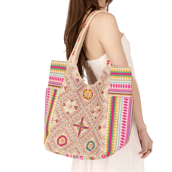 Multi-Pattern Pink & Beige Tote Bag