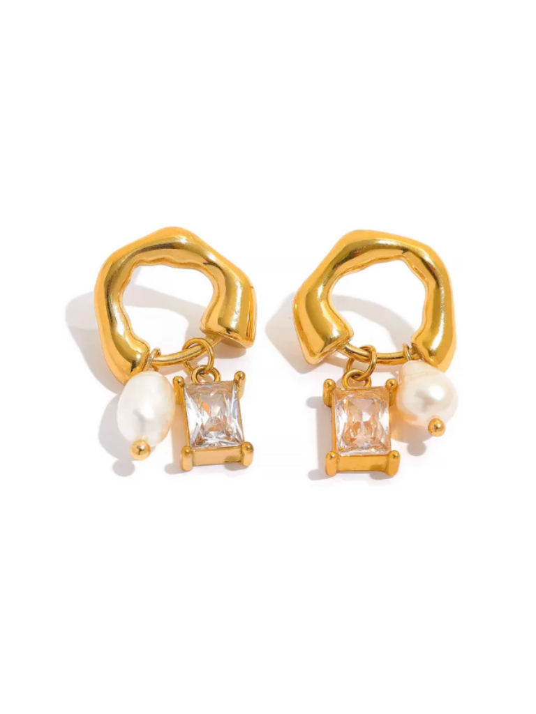 Pearl & Emerald CZ Hoops Earrings