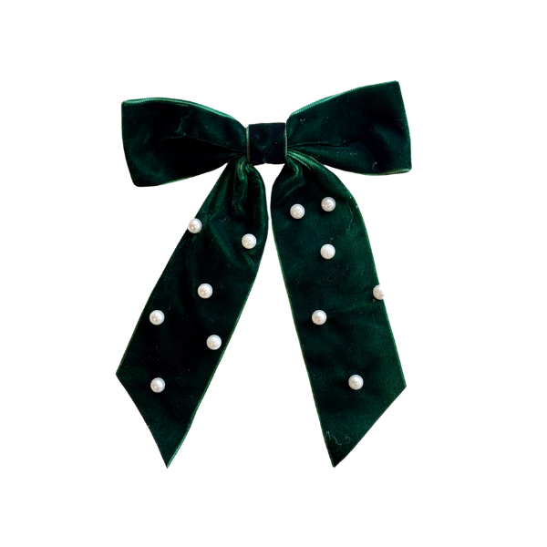 Pearl Accented Velvet Bow Alligator Clip