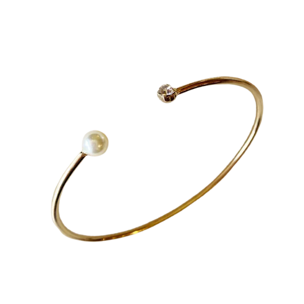 18K Gold Filled Bracelet - Pearl & Crystal Cuff