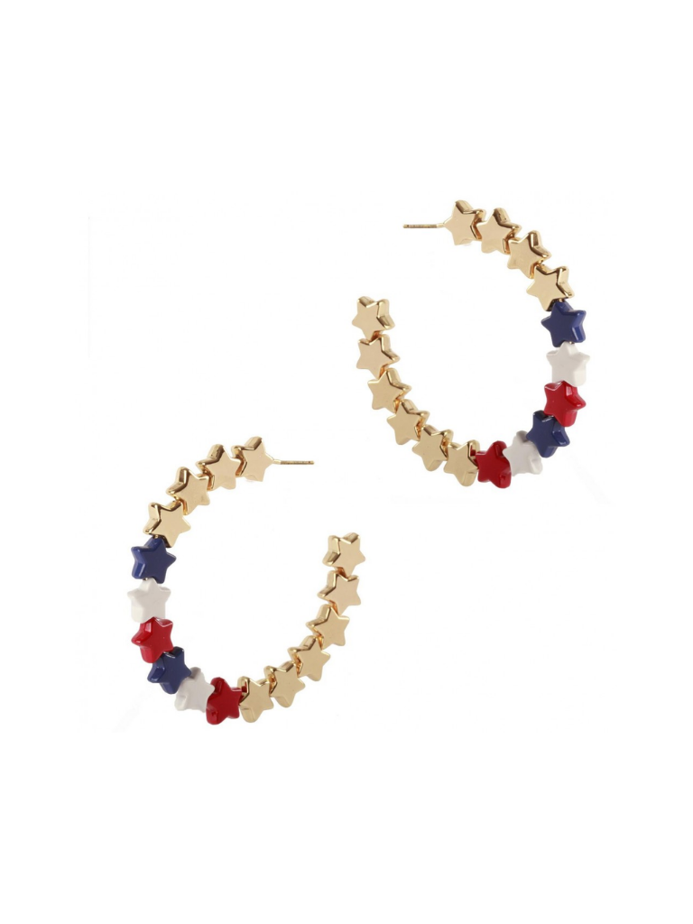 Red, White, Blue Star Hoop Earrings