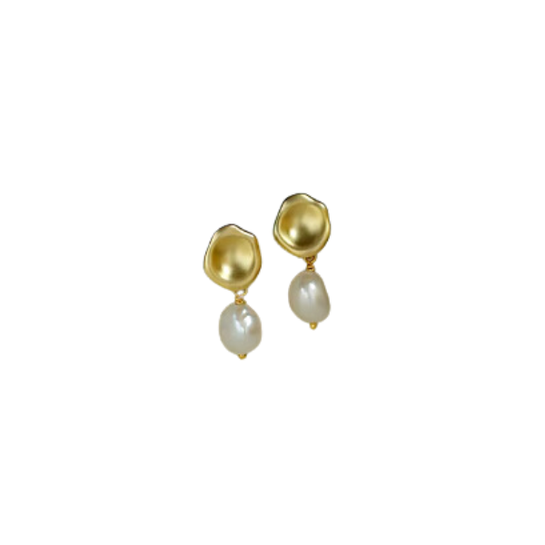 Gold Shell & Pearl Pendant Stud Earrings