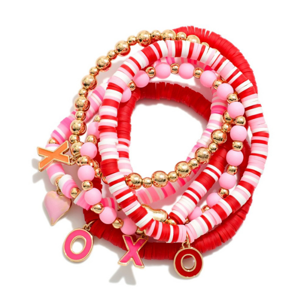 6pc 'XOXO' Charm & Beads Bracelet Set