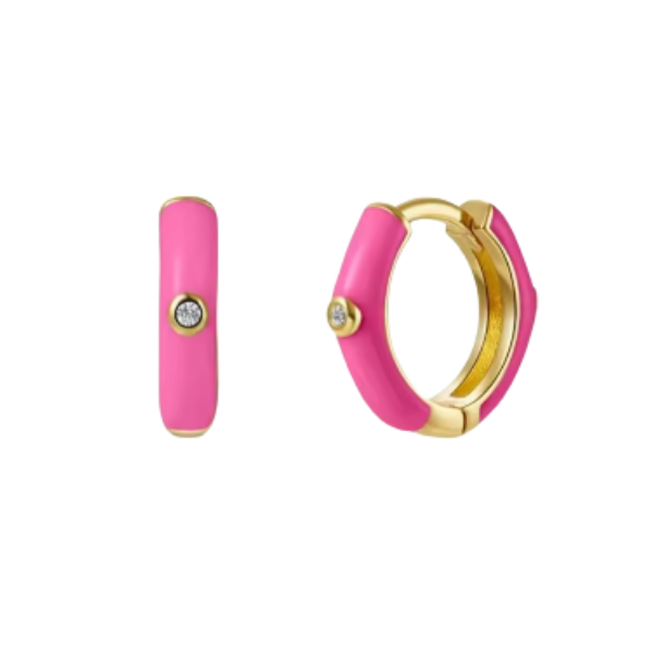 Single Bezel CZ Stud Hoop Earrings