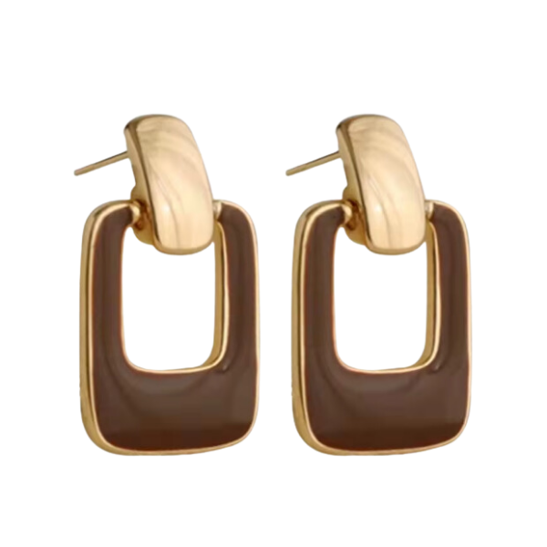 Vintage Style Statement Earrings - Brown & Gold