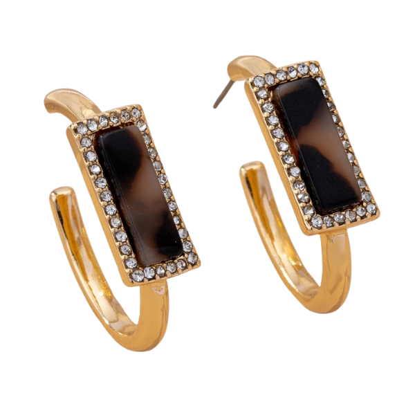 Tortoise & Pave Gold Hoop Earrings