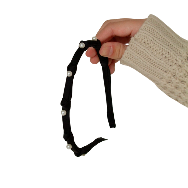 Black Skinny Headband w/Pearl Accents