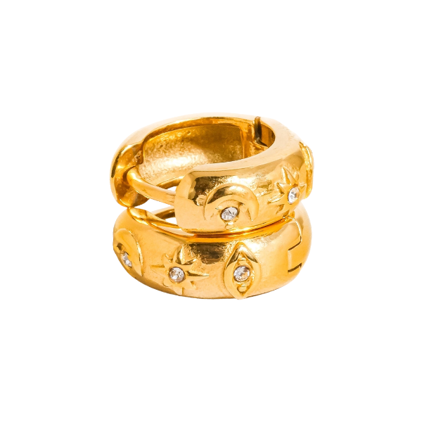 18K Gold Non-Tarnish Cz Star Clicker Hoop Earrings