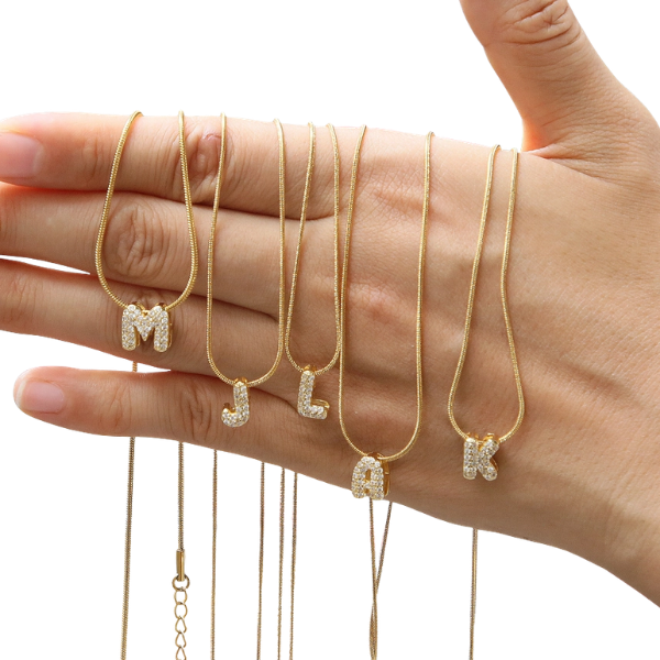 Mini Rhinestone Bubble Letter Necklaces