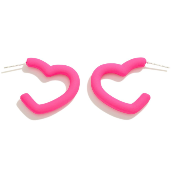 Hot Pink Heart Shaped Hoop Earrings