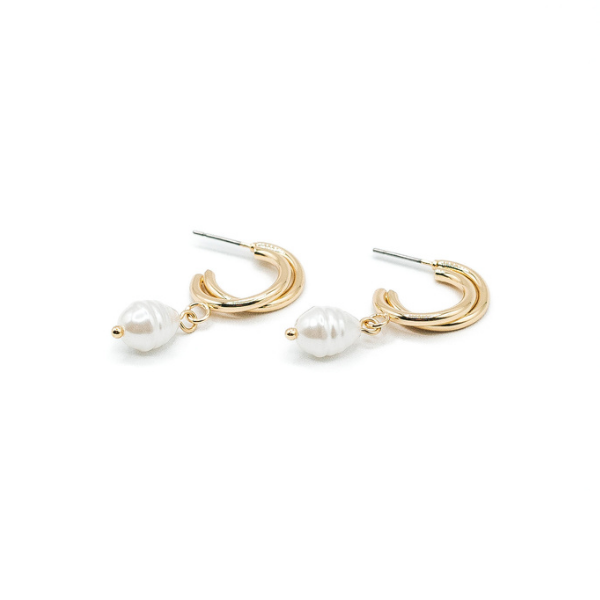 LA Gold Plated Pearl Drop & Double Overlap Hoop Earring