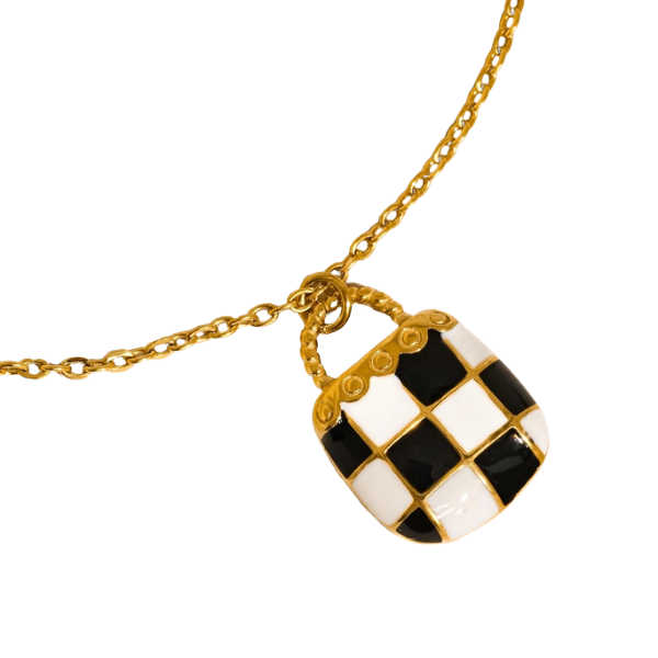 Onrae 18K Gold Non-Tarnish Checkered Pendant Necklace