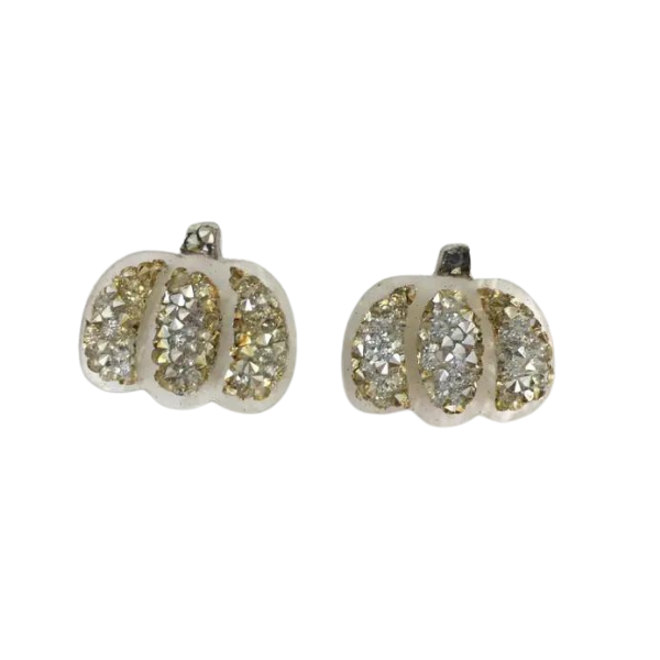 Glittery Silver Pumpkin Studs Earrings