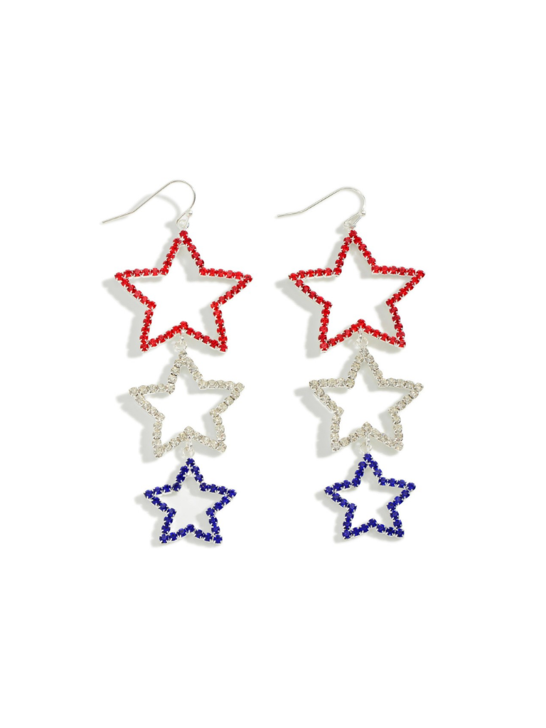 Red, White, Blue Rhinestone Star Dangle Earrings