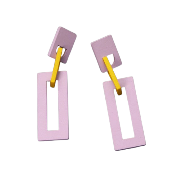 Geometric Linear Rectangle Statement Hoops - Purple & Yellow