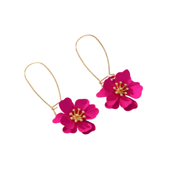 Flower Drop Hoop Earrings