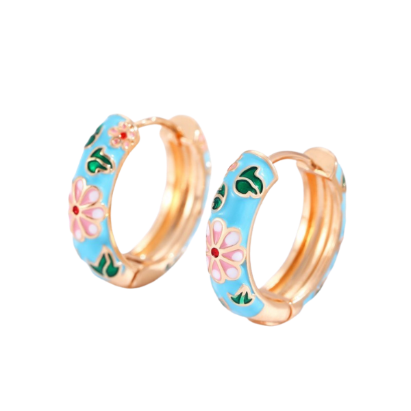 'Summer Fun' Clicker Hoop Earrings - Blue & White