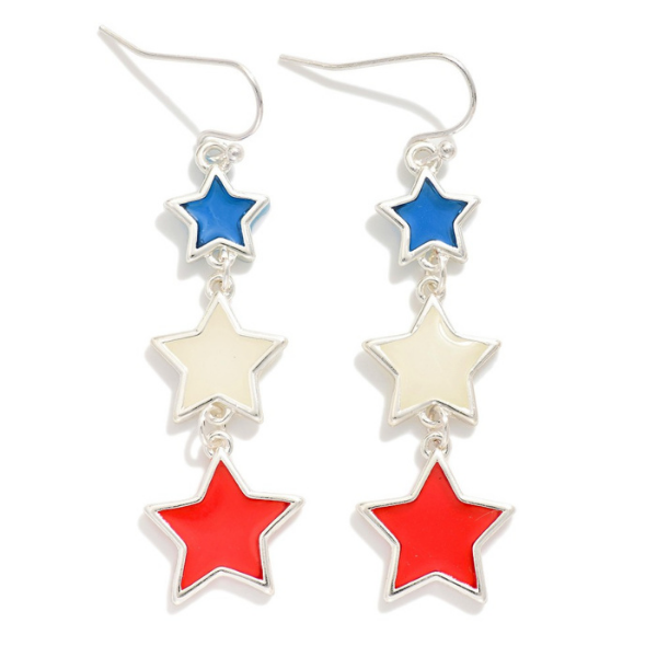 Red, White, Blue Star Trio Drop Earrings