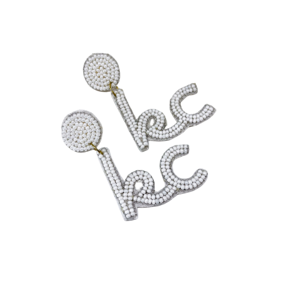 Kansas City Script White Beaded Earrings