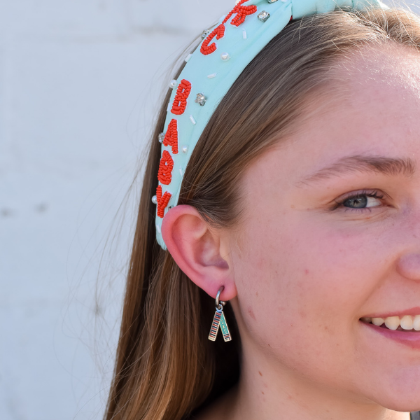 Kansas City Teal &amp; Red Scarf Huggie Hoop Earrings