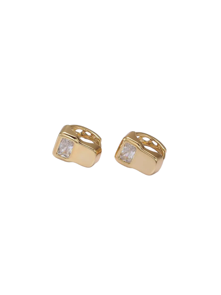 14k Gold Filled Rectangle w/CZ Stone Accent Huggie Hoops