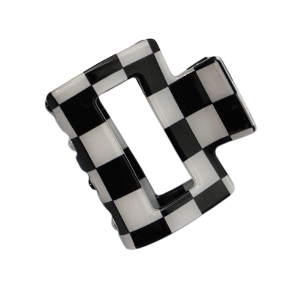Checkered Square Claw Clip - Black & White