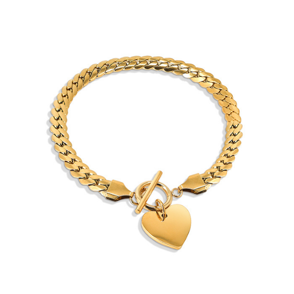 Secret Box NY Stainless Steel Heart Charm Chain Bracelet
