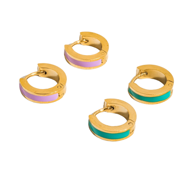 18k Gold Plated Stripped Clicker Hoop Earrings