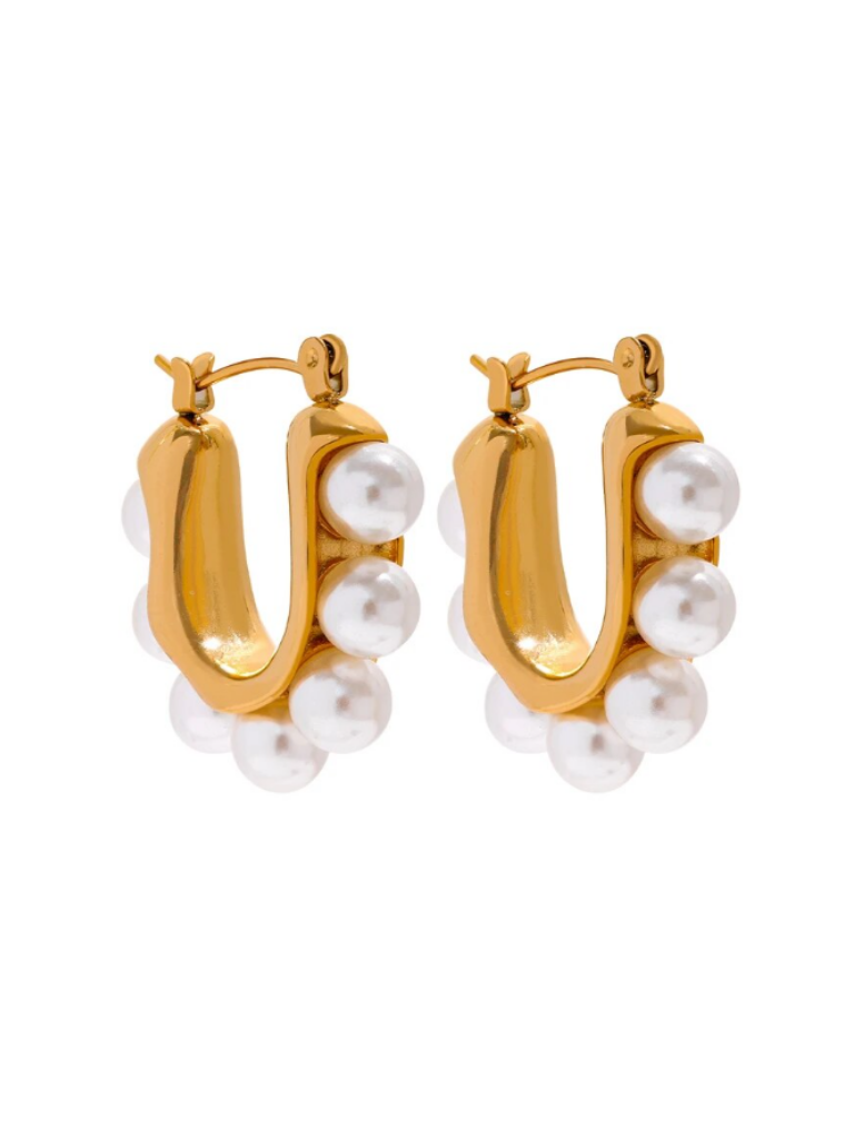 Pearl Studded U-Shape Hoops Earrings