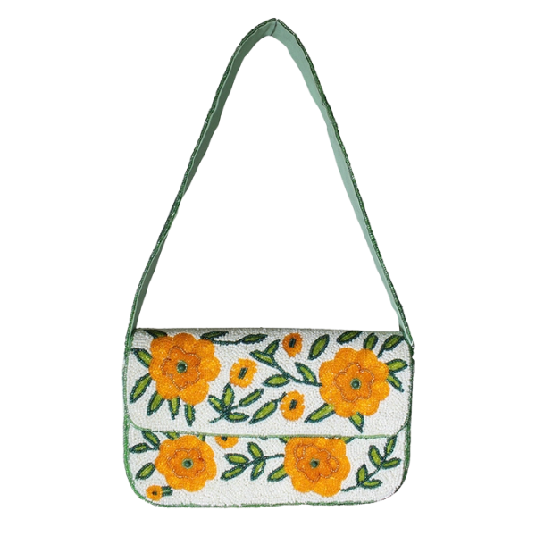 Golden Flowers Beaded Shoulder Bag